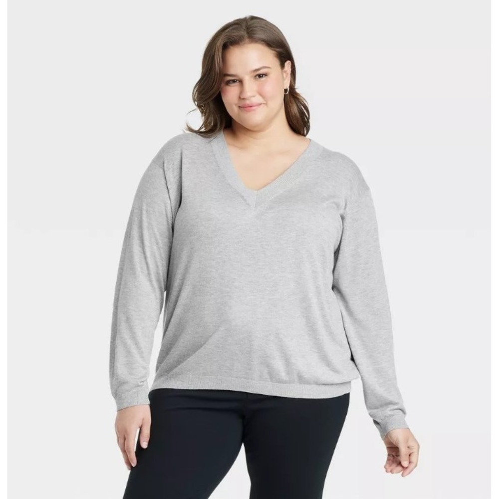 A New Day Women's V-Neck Long Sleeve Lightweight Sweater Plus‎ Size XXL Gray